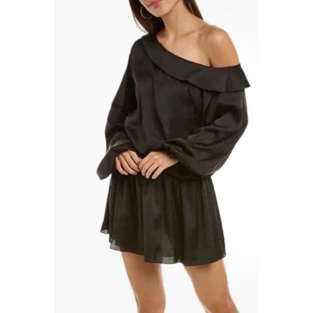 Ramy Brook Timothy Off Shoulder Blouson Mini Dress in Black NWT Small